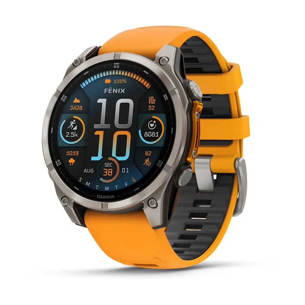 fenix 8 - 47 mm, AMOLED Sapphire, Titanyum, Turuncu/Grafit Silikon